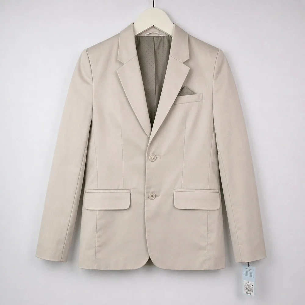 Cat & Jack Boys Khaki Suit Jacket Blazer Size 8 Beige Two-Button Formal Wedding